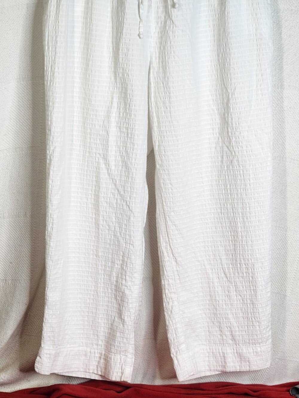 Focus Casual White Preshrunk Cotton Seersucker Drawstring Elastic Waist Pants XL - Picture 5 of 16
